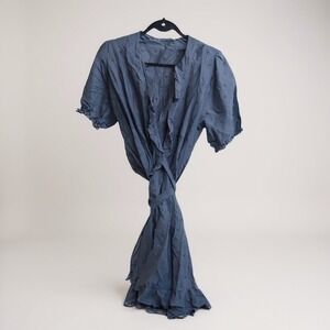 Old Navy navy blue wrap dress with embroidered flowers and ruffles NEW L‎